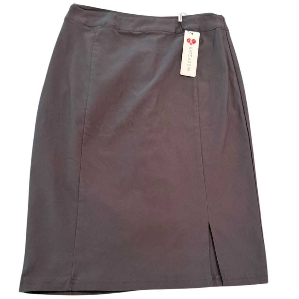 NWT Kate Kasin Womens Charcoal Grey Pencil Skirt Front Slit Size L Minimalist